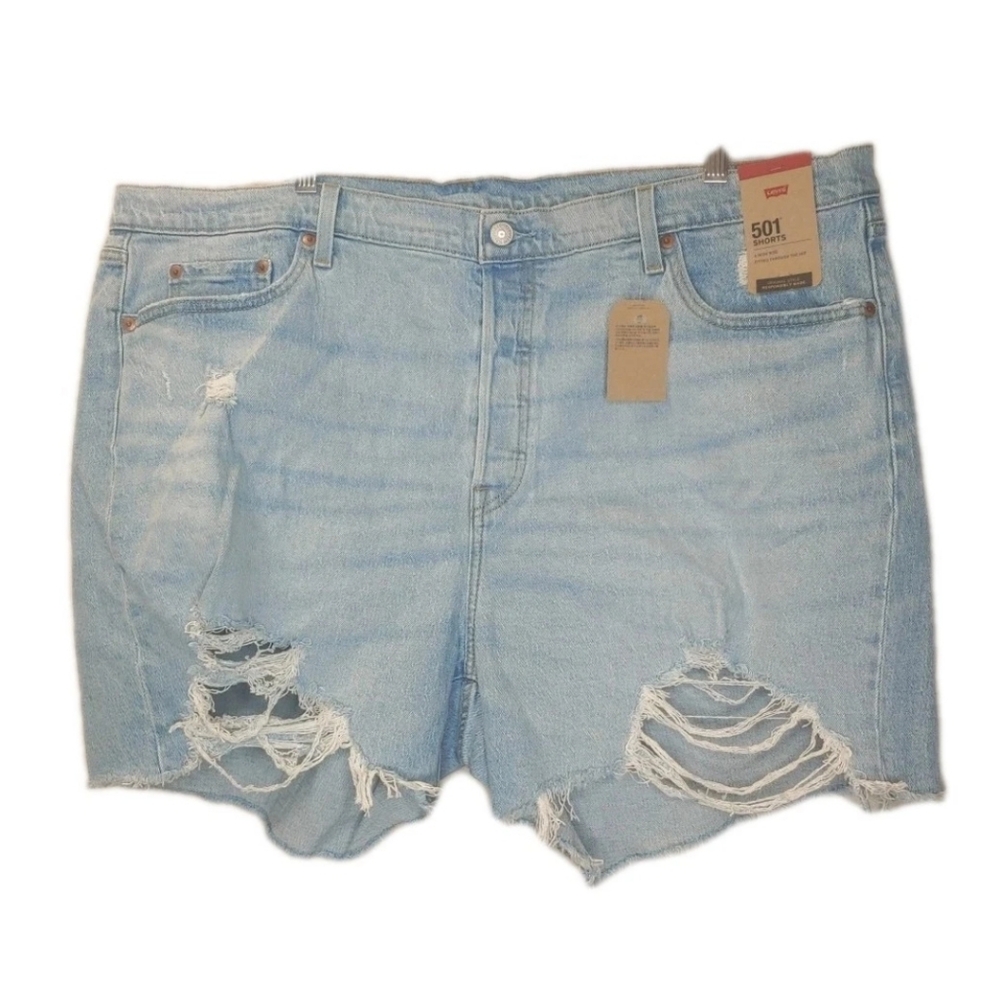 Levi's Cutoffs Jean Shorts Button Fly Light Blue Distressed Denim Sz 22 45/5"